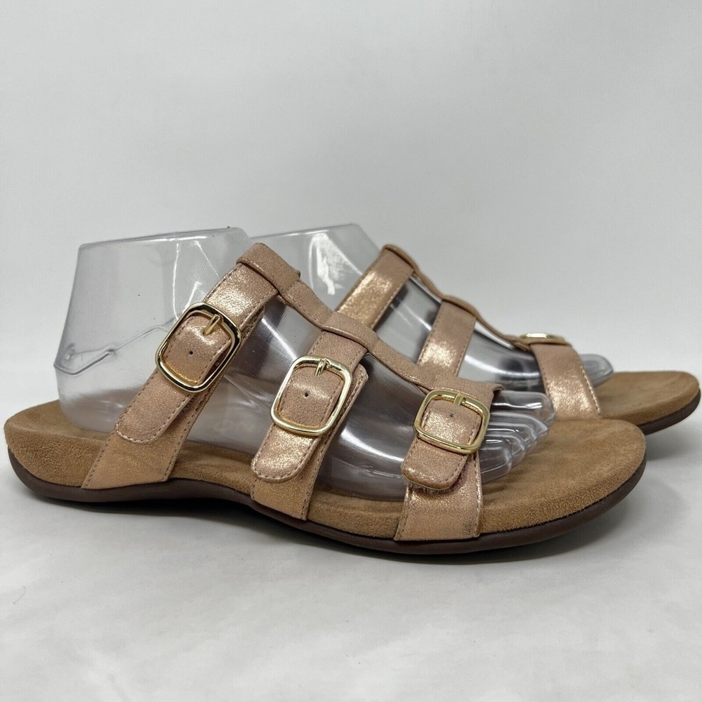 Vionic Misa Rose Gold Peach Leather 3 Strap Orthotic Sandals Women’s Size US 10